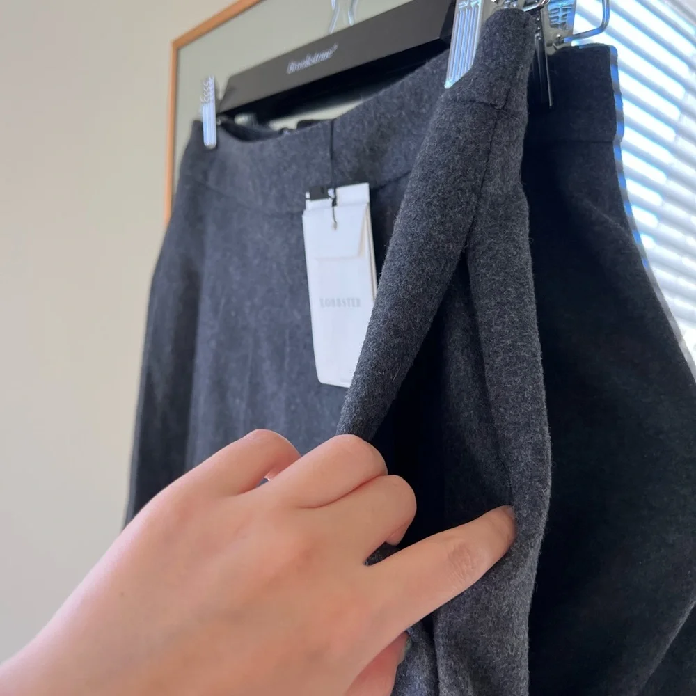 NWT🔖Lobbster Vietnamese Designer Brand Grey Draped Midi Skirt Wool A-line - Picture 9 of 10